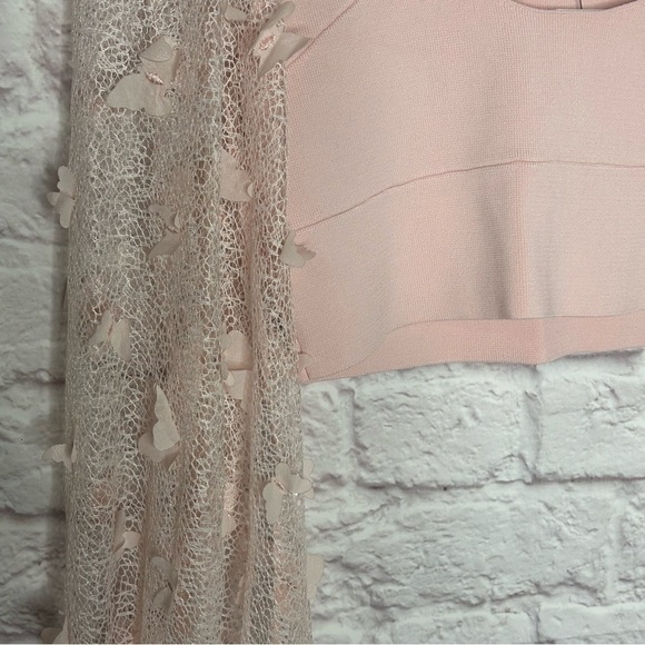 Free People Light Pink Lace Butterfly Balloon Sleeve Crop Top NWT - Picture 9 of 15